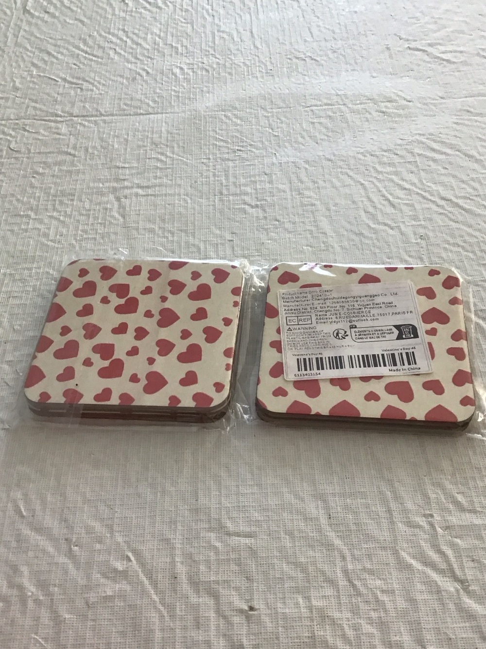 Heart Pattern Square Coasters -Red Hearts on Cream (Set of 2). ##